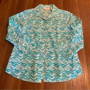 Chico’s No Iron Women’s Printed Abstract Button Up Top Shirt Size 0 Small